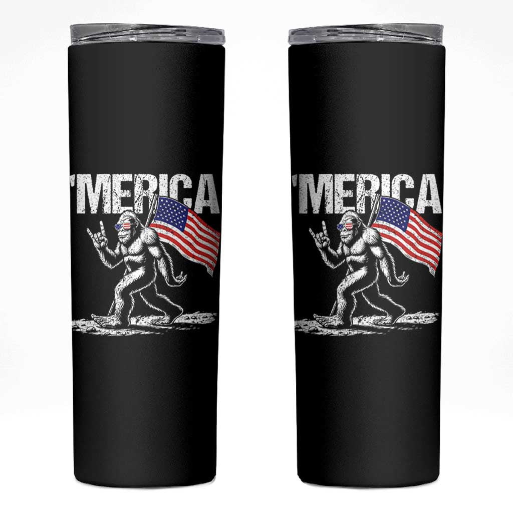 Funny 4th Of July Bigfoot Merica Skinny Tumbler Patriotic Sasquatch American US Flag - Wonder Print Shop
