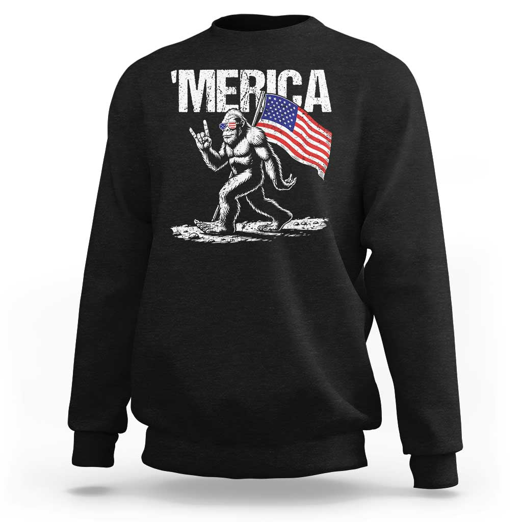 Funny 4th Of July Bigfoot Merica Sweatshirt Patriotic Sasquatch American US Flag - Wonder Print Shop