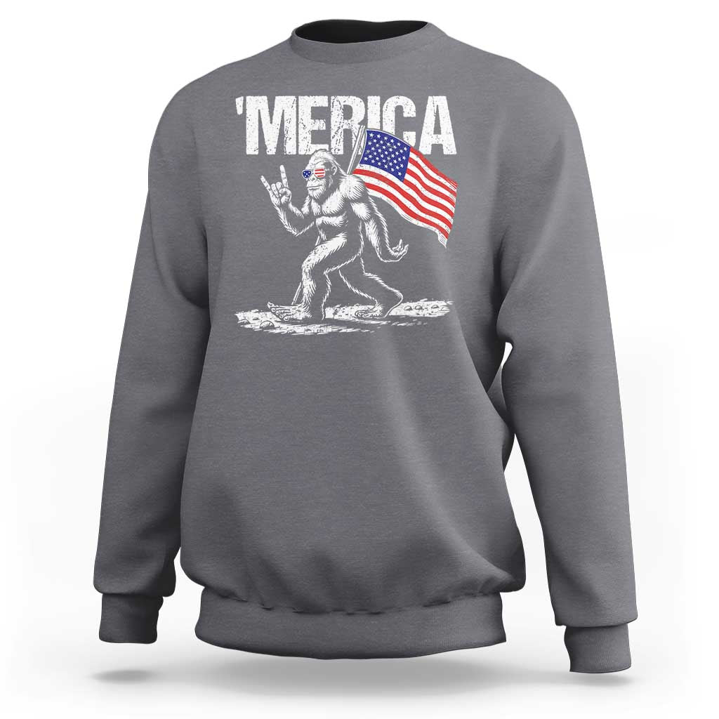 Funny 4th Of July Bigfoot Merica Sweatshirt Patriotic Sasquatch American US Flag - Wonder Print Shop