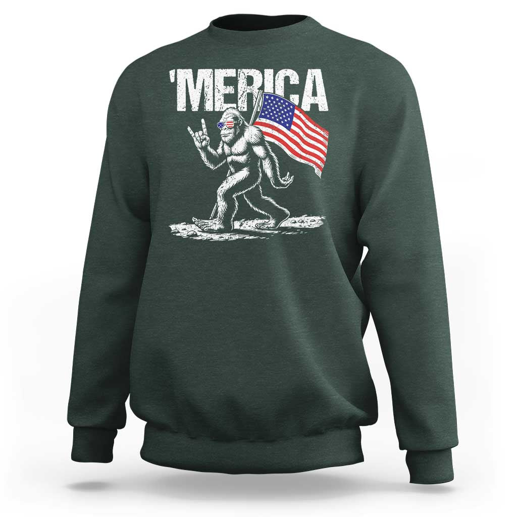 Funny 4th Of July Bigfoot Merica Sweatshirt Patriotic Sasquatch American US Flag - Wonder Print Shop