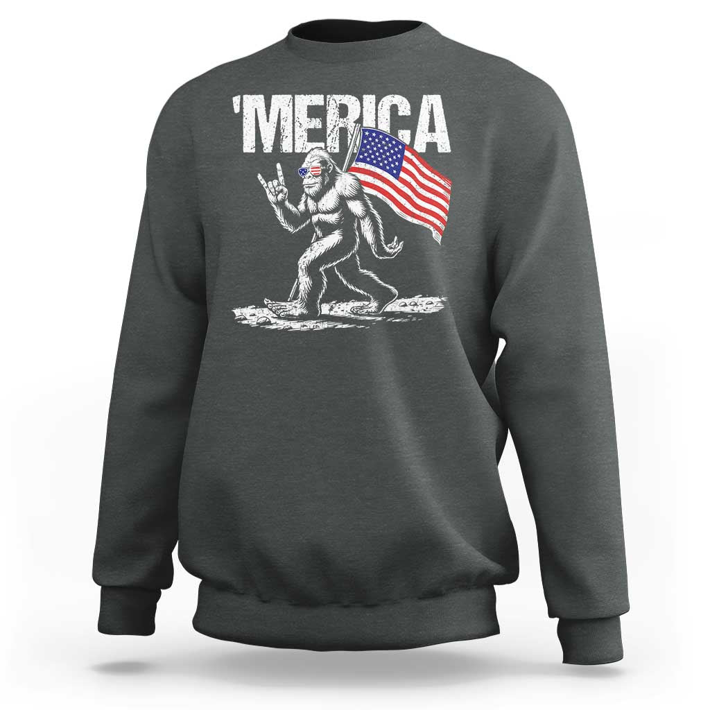 Funny 4th Of July Bigfoot Merica Sweatshirt Patriotic Sasquatch American US Flag - Wonder Print Shop