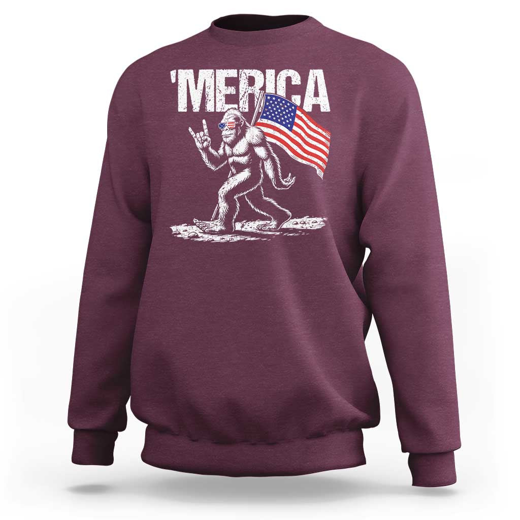 Funny 4th Of July Bigfoot Merica Sweatshirt Patriotic Sasquatch American US Flag - Wonder Print Shop
