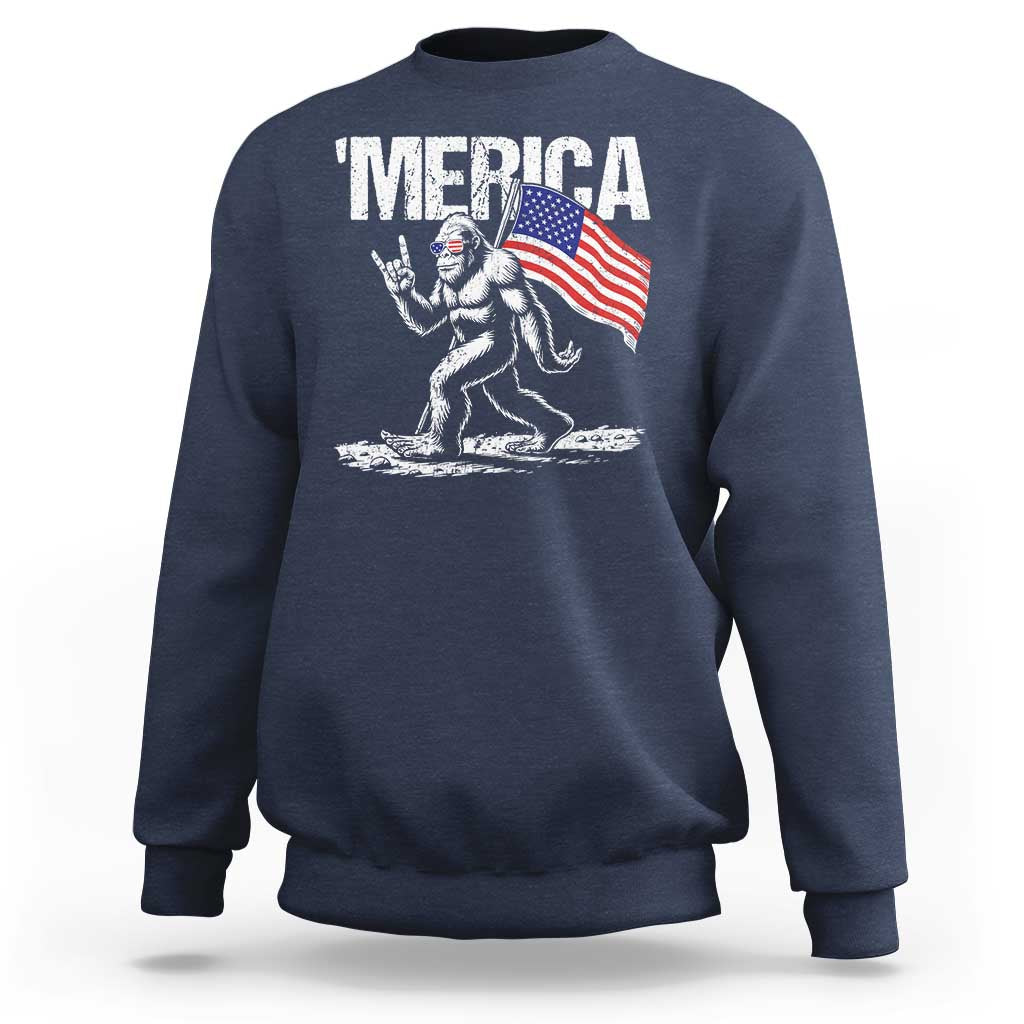 Funny 4th Of July Bigfoot Merica Sweatshirt Patriotic Sasquatch American US Flag - Wonder Print Shop
