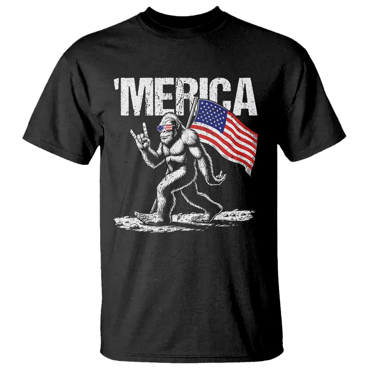 Funny 4th Of July Bigfoot Merica T Shirt Patriotic Sasquatch American US Flag - Wonder Print Shop