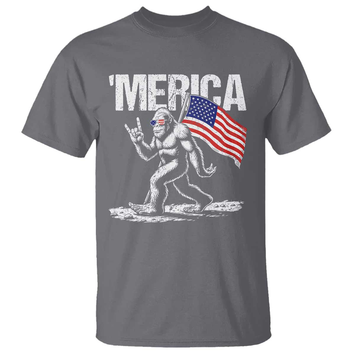 Funny 4th Of July Bigfoot Merica T Shirt Patriotic Sasquatch American US Flag - Wonder Print Shop