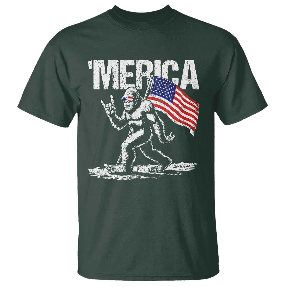 Funny 4th Of July Bigfoot Merica T Shirt Patriotic Sasquatch American US Flag - Wonder Print Shop