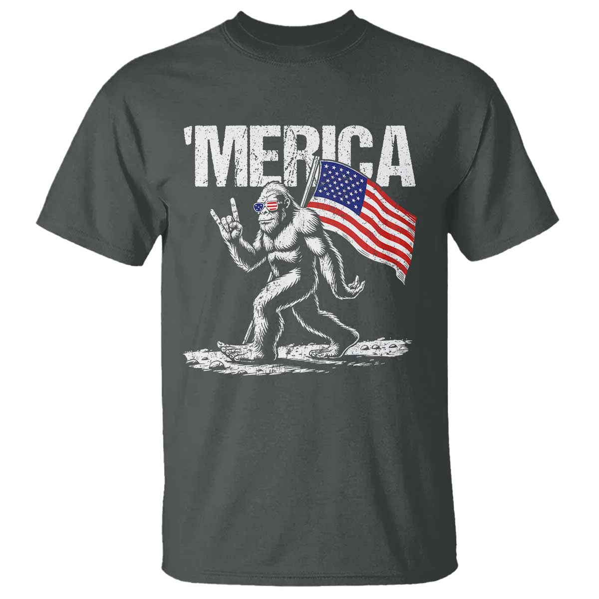 Funny 4th Of July Bigfoot Merica T Shirt Patriotic Sasquatch American US Flag - Wonder Print Shop