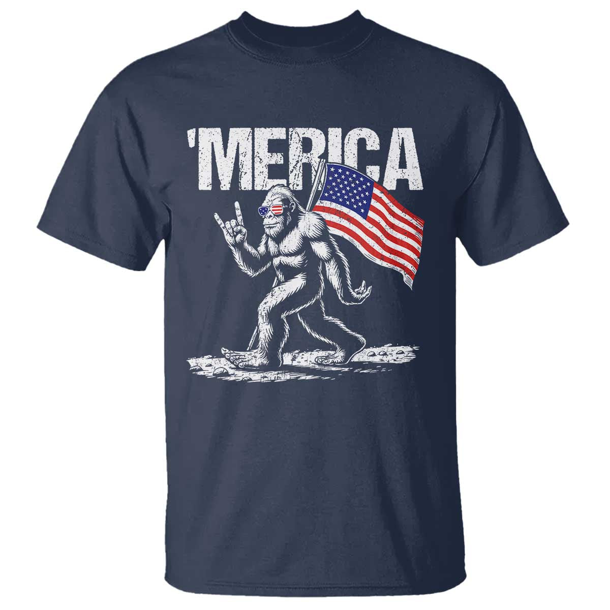 Funny 4th Of July Bigfoot Merica T Shirt Patriotic Sasquatch American US Flag - Wonder Print Shop