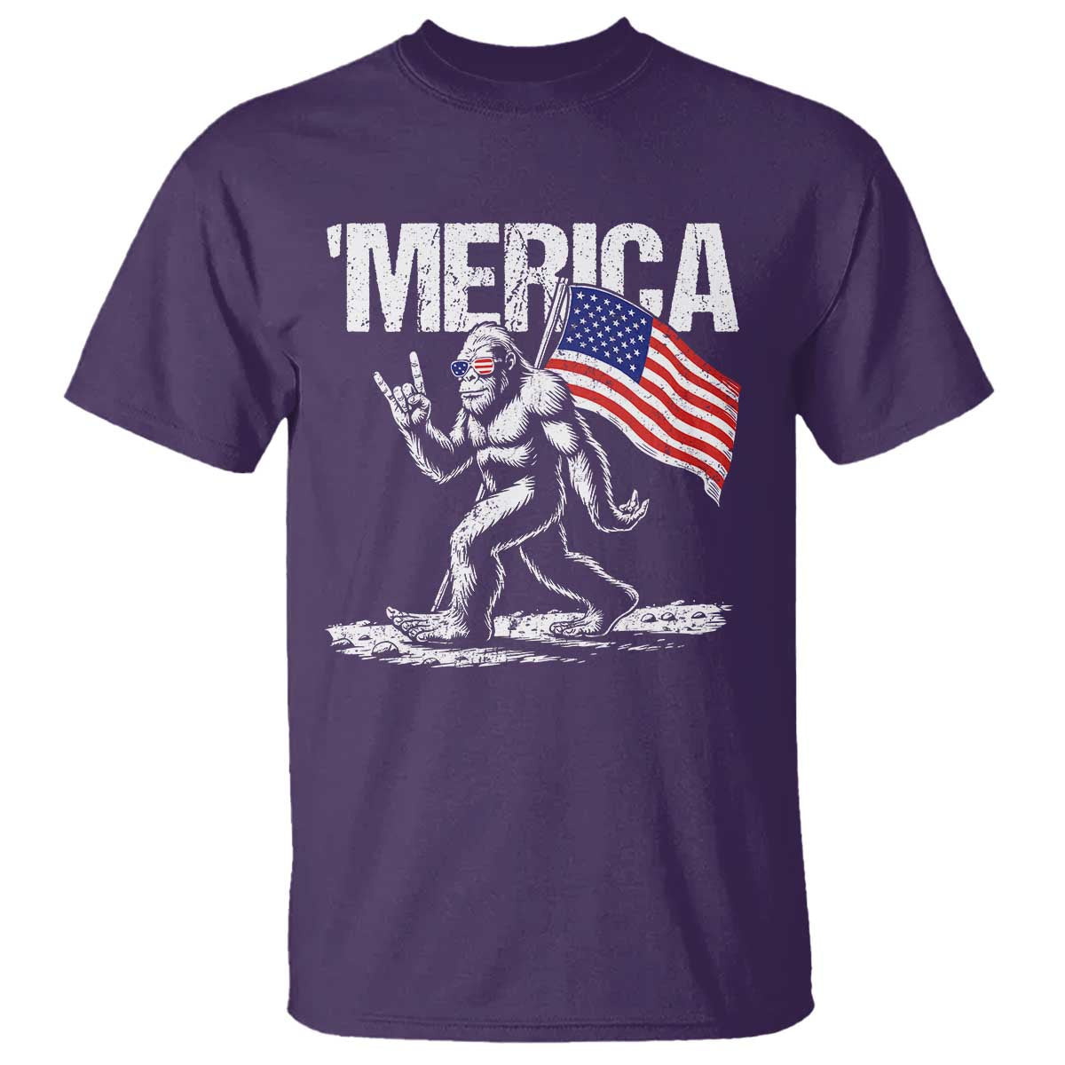 Funny 4th Of July Bigfoot Merica T Shirt Patriotic Sasquatch American US Flag - Wonder Print Shop