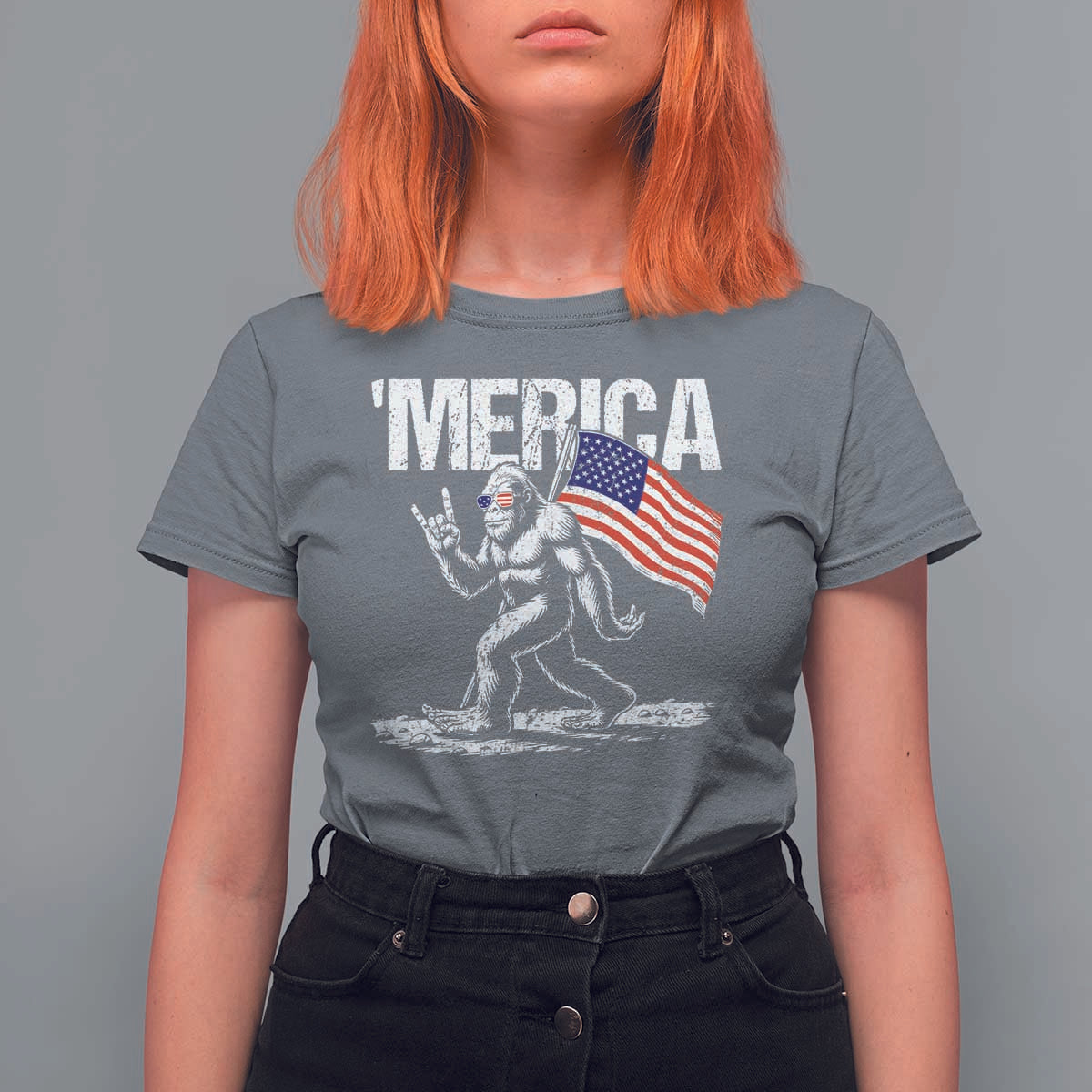 Funny 4th Of July Bigfoot Merica T Shirt For Women Patriotic Sasquatch American US Flag - Wonder Print Shop