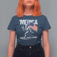 Funny 4th Of July Bigfoot Merica T Shirt For Women Patriotic Sasquatch American US Flag - Wonder Print Shop