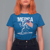 Funny 4th Of July Bigfoot Merica T Shirt For Women Patriotic Sasquatch American US Flag - Wonder Print Shop