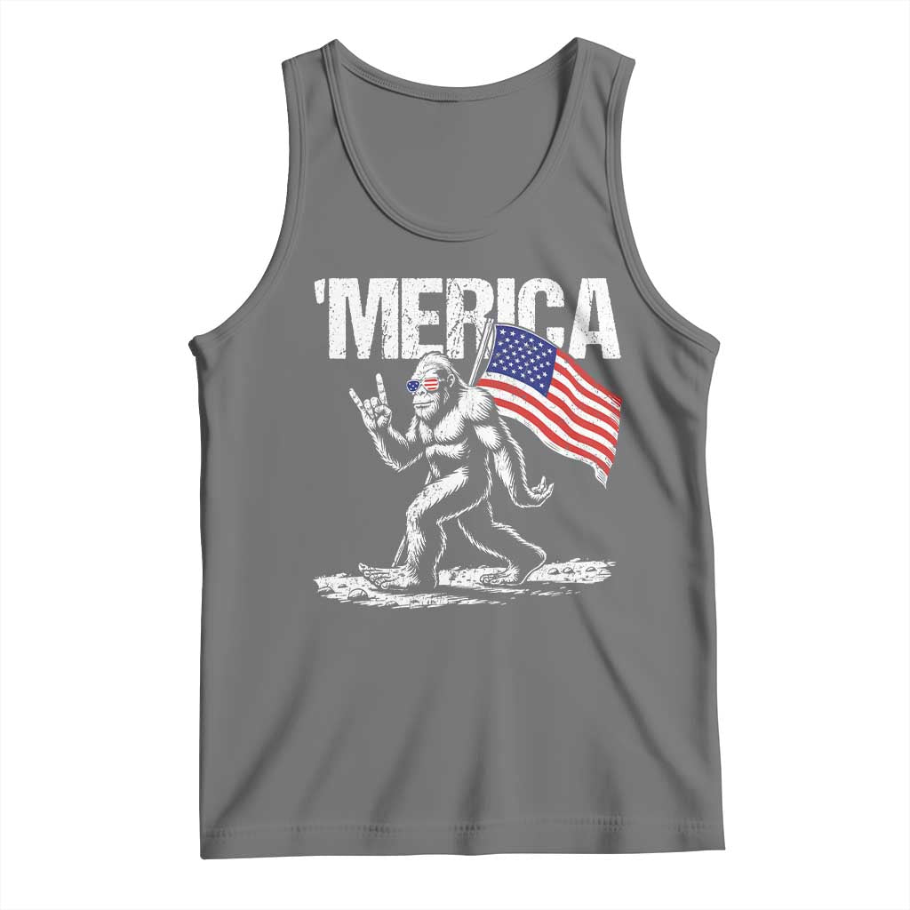 Funny 4th Of July Bigfoot Merica Tank Top Patriotic Sasquatch American US Flag - Wonder Print Shop