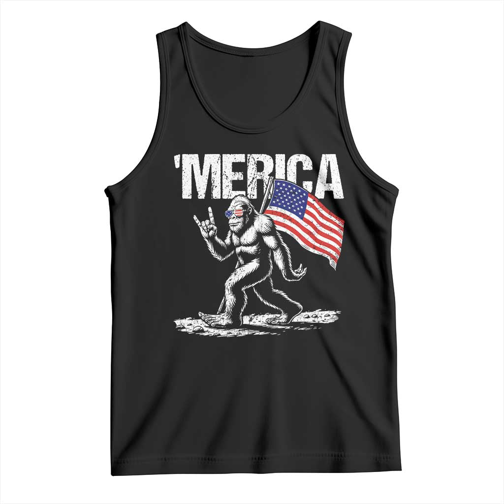 Funny 4th Of July Bigfoot Merica Tank Top Patriotic Sasquatch American US Flag - Wonder Print Shop