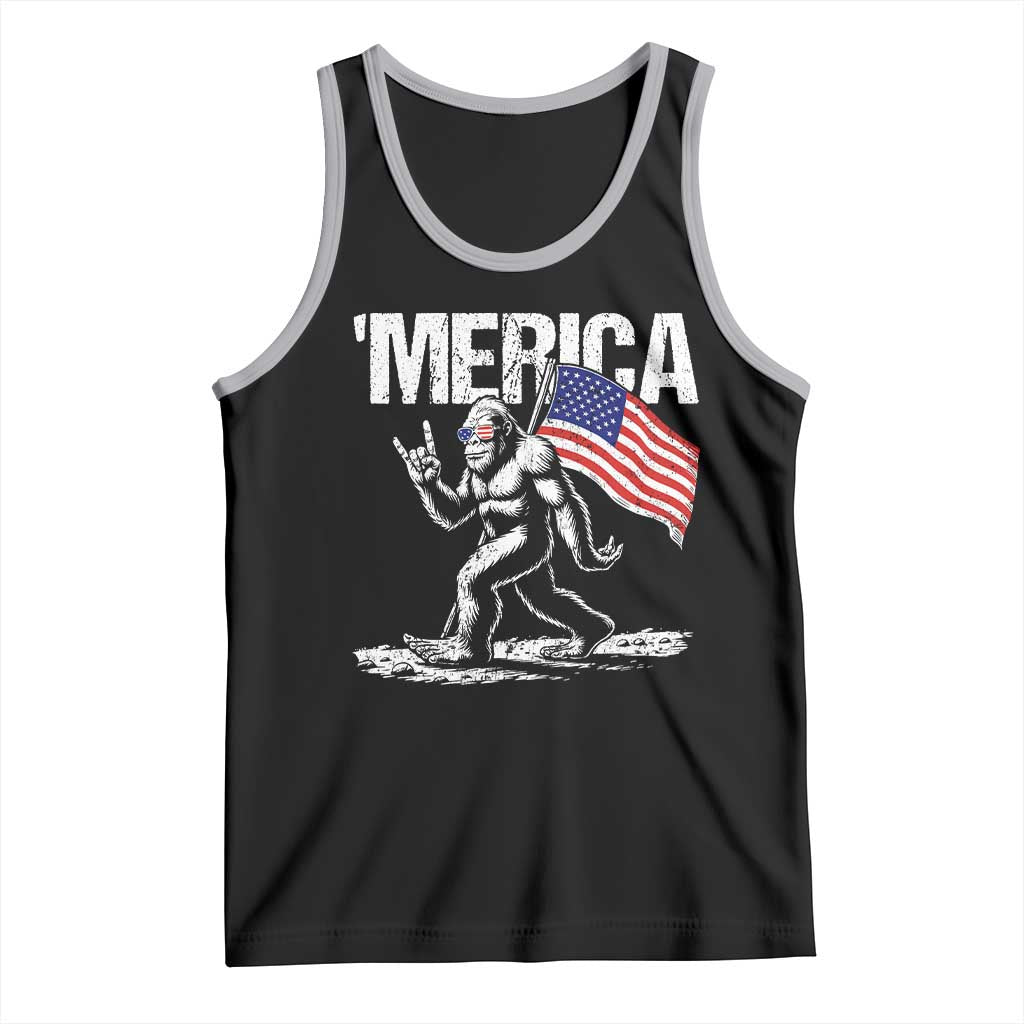 Funny 4th Of July Bigfoot Merica Tank Top Patriotic Sasquatch American US Flag - Wonder Print Shop