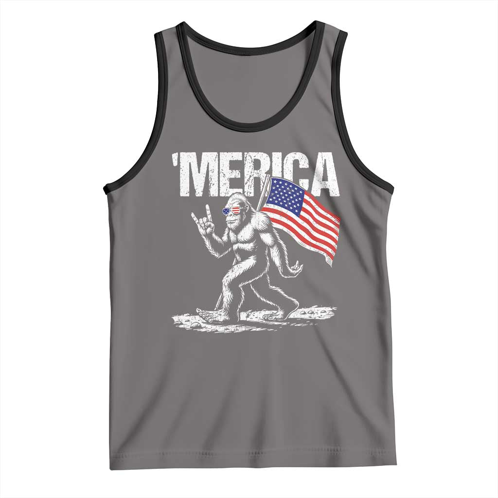 Funny 4th Of July Bigfoot Merica Tank Top Patriotic Sasquatch American US Flag - Wonder Print Shop