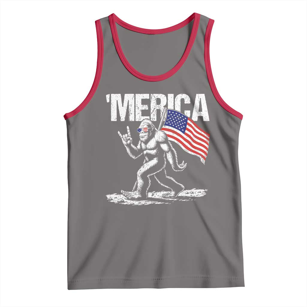 Funny 4th Of July Bigfoot Merica Tank Top Patriotic Sasquatch American US Flag - Wonder Print Shop