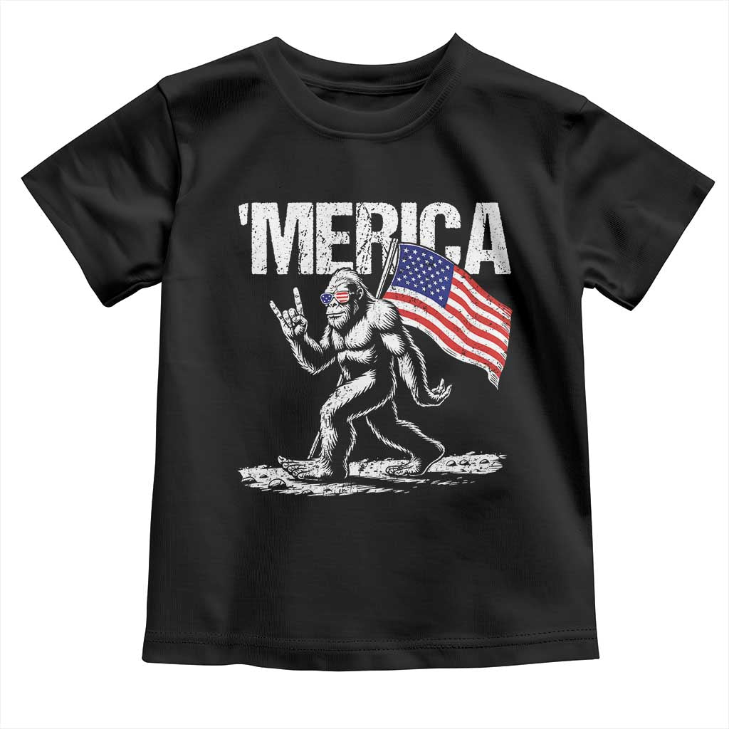 Funny 4th Of July Bigfoot Merica Toddler T Shirt Patriotic Sasquatch American US Flag - Wonder Print Shop