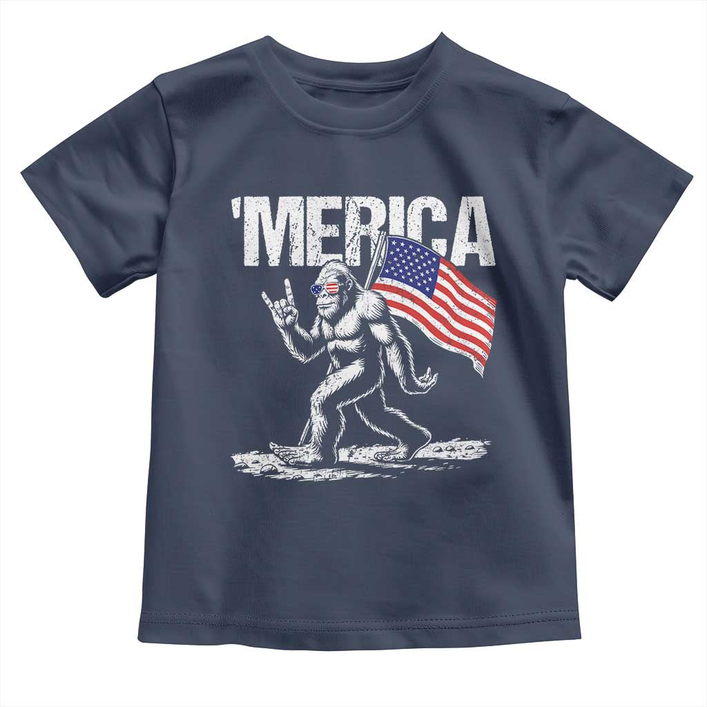 Funny 4th Of July Bigfoot Merica Toddler T Shirt Patriotic Sasquatch American US Flag - Wonder Print Shop
