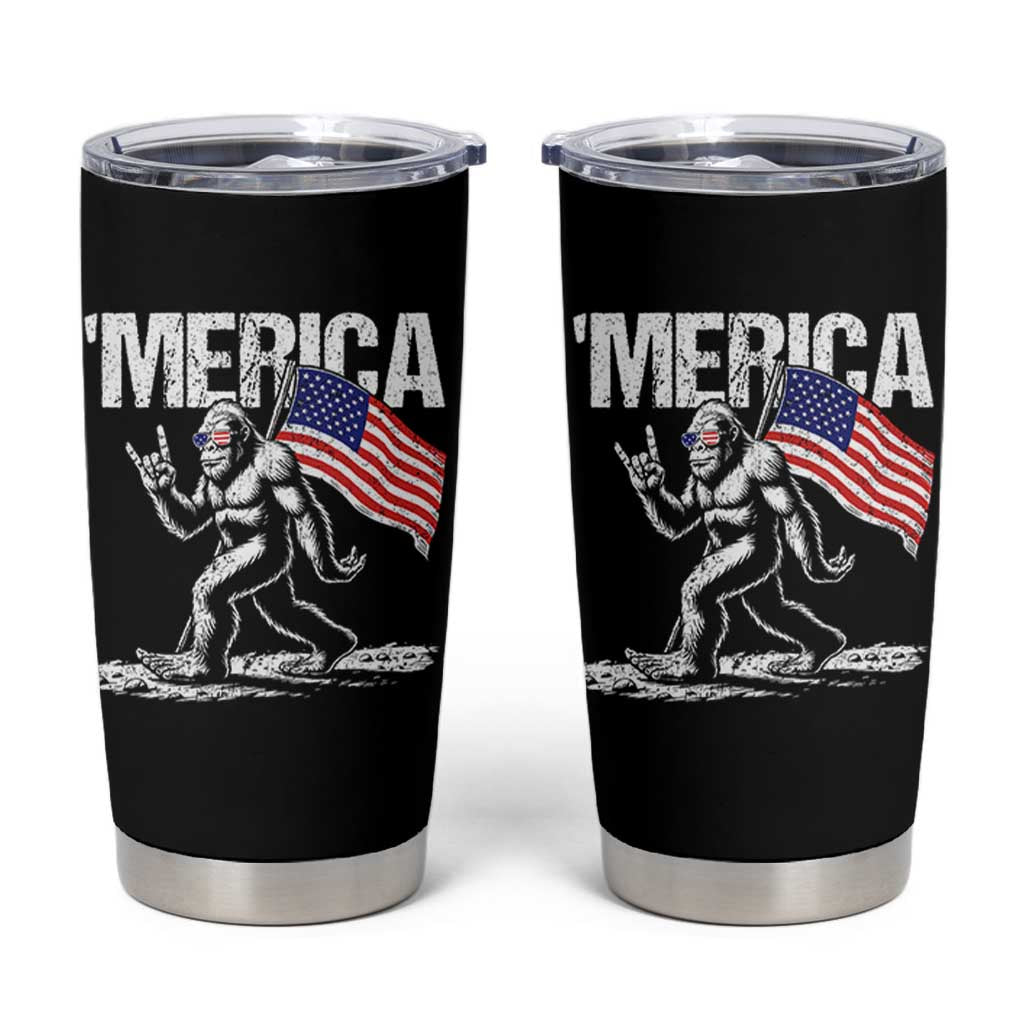 Funny 4th Of July Bigfoot Merica Tumbler Cup Patriotic Sasquatch American US Flag - Wonder Print Shop