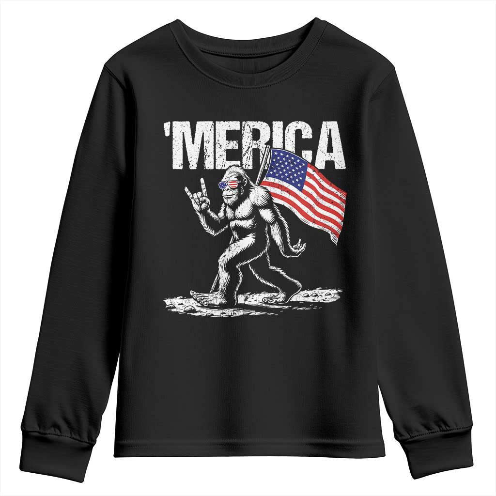 Funny 4th Of July Bigfoot Merica Youth Sweatshirt Patriotic Sasquatch American US Flag - Wonder Print Shop