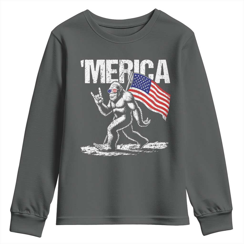 Funny 4th Of July Bigfoot Merica Youth Sweatshirt Patriotic Sasquatch American US Flag - Wonder Print Shop