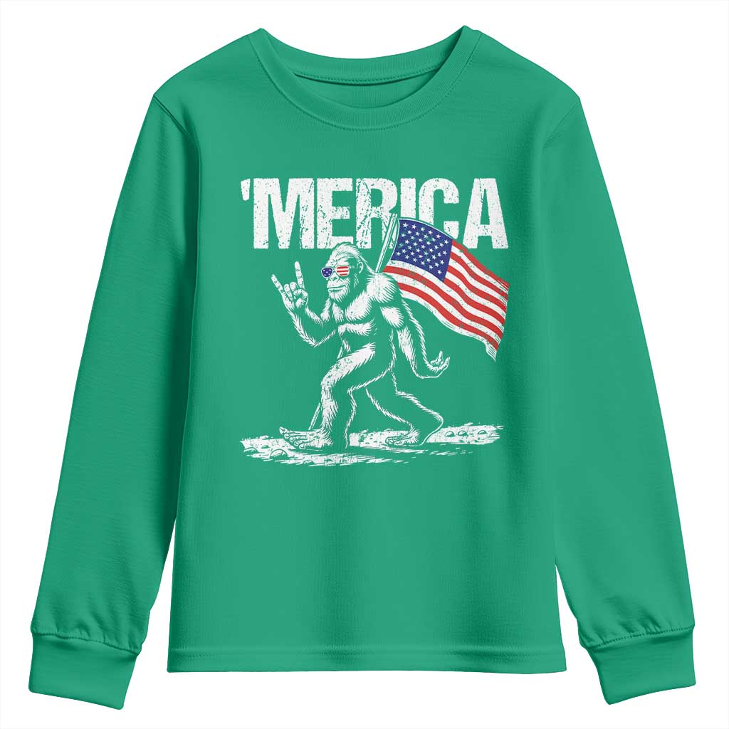 Funny 4th Of July Bigfoot Merica Youth Sweatshirt Patriotic Sasquatch American US Flag - Wonder Print Shop