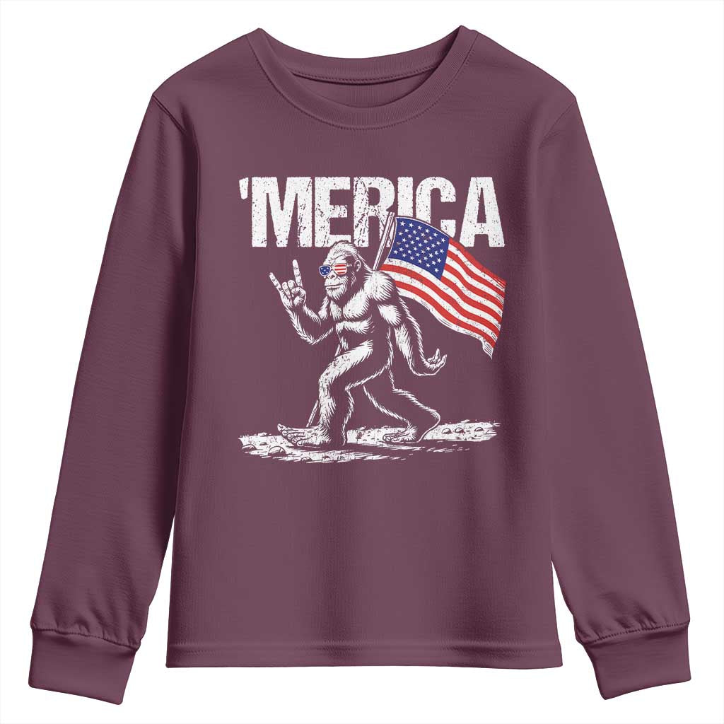 Funny 4th Of July Bigfoot Merica Youth Sweatshirt Patriotic Sasquatch American US Flag - Wonder Print Shop
