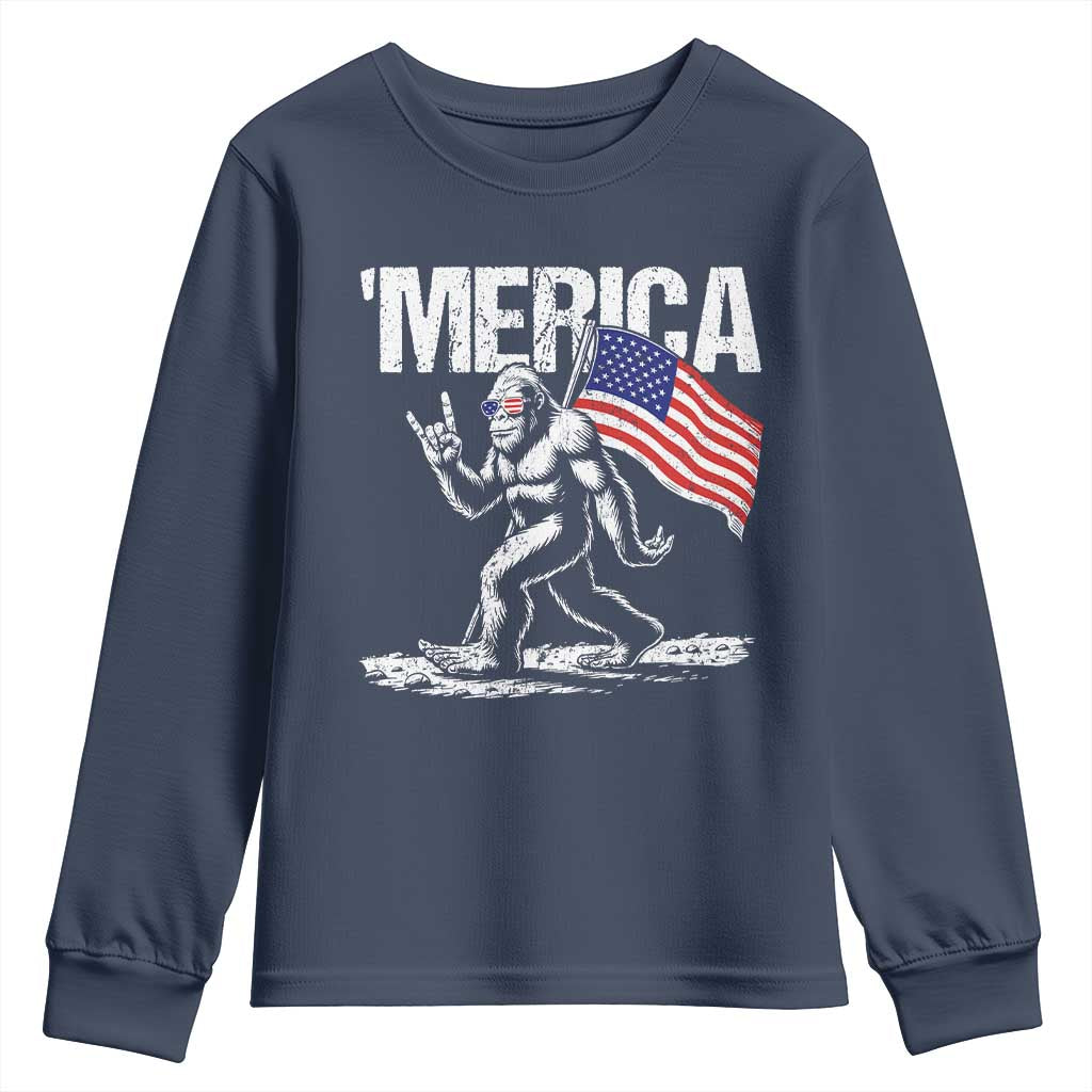 Funny 4th Of July Bigfoot Merica Youth Sweatshirt Patriotic Sasquatch American US Flag - Wonder Print Shop