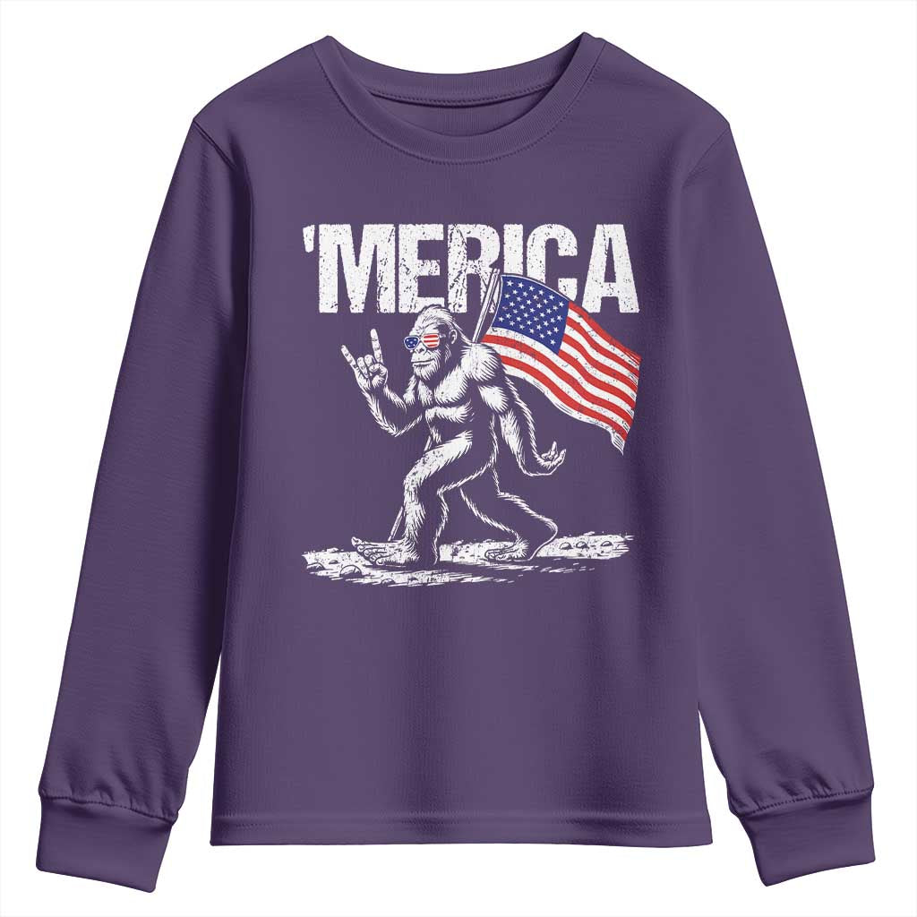 Funny 4th Of July Bigfoot Merica Youth Sweatshirt Patriotic Sasquatch American US Flag - Wonder Print Shop