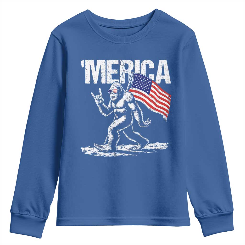 Funny 4th Of July Bigfoot Merica Youth Sweatshirt Patriotic Sasquatch American US Flag - Wonder Print Shop