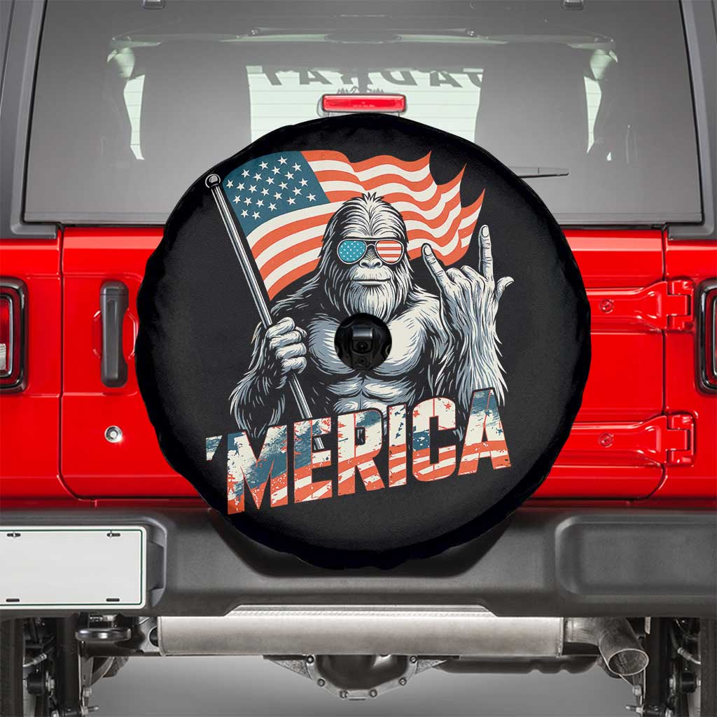 Funny Bigfoot Merica 4th Of July Spare Tire Cover American Flag Patriotic Sasquatch - Wonder Print Shop