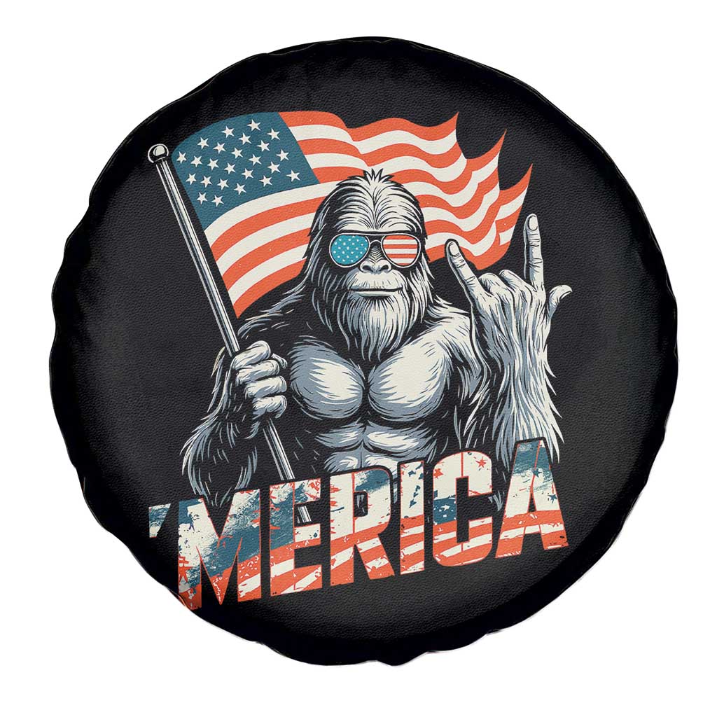 Funny Bigfoot Merica 4th Of July Spare Tire Cover American Flag Patriotic Sasquatch - Wonder Print Shop