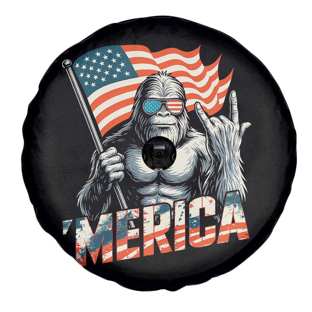 Funny Bigfoot Merica 4th Of July Spare Tire Cover American Flag Patriotic Sasquatch - Wonder Print Shop
