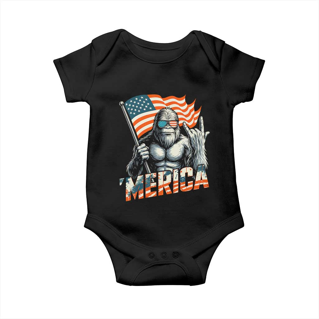 Funny Bigfoot Merica 4th Of July Baby Onesie American Flag Patriotic Sasquatch - Wonder Print Shop