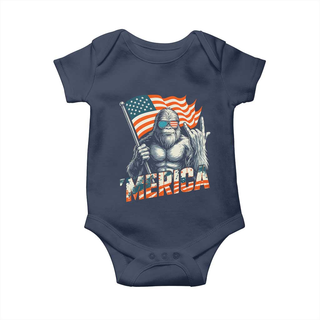 Funny Bigfoot Merica 4th Of July Baby Onesie American Flag Patriotic Sasquatch - Wonder Print Shop