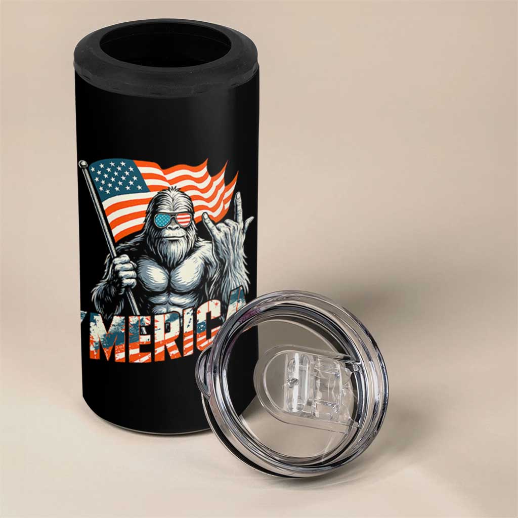 Funny Bigfoot Merica 4th Of July 4 in 1 Can Cooler Tumbler American Flag Patriotic Sasquatch - Wonder Print Shop