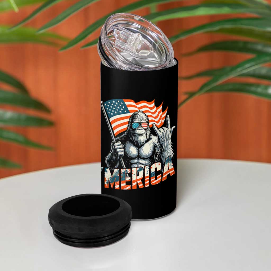 Funny Bigfoot Merica 4th Of July 4 in 1 Can Cooler Tumbler American Flag Patriotic Sasquatch - Wonder Print Shop