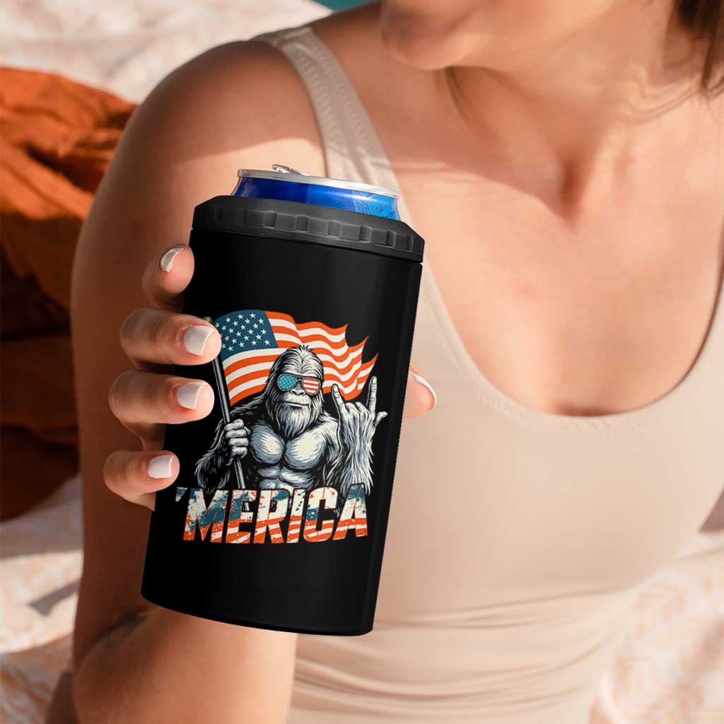 Funny Bigfoot Merica 4th Of July 4 in 1 Can Cooler Tumbler American Flag Patriotic Sasquatch - Wonder Print Shop