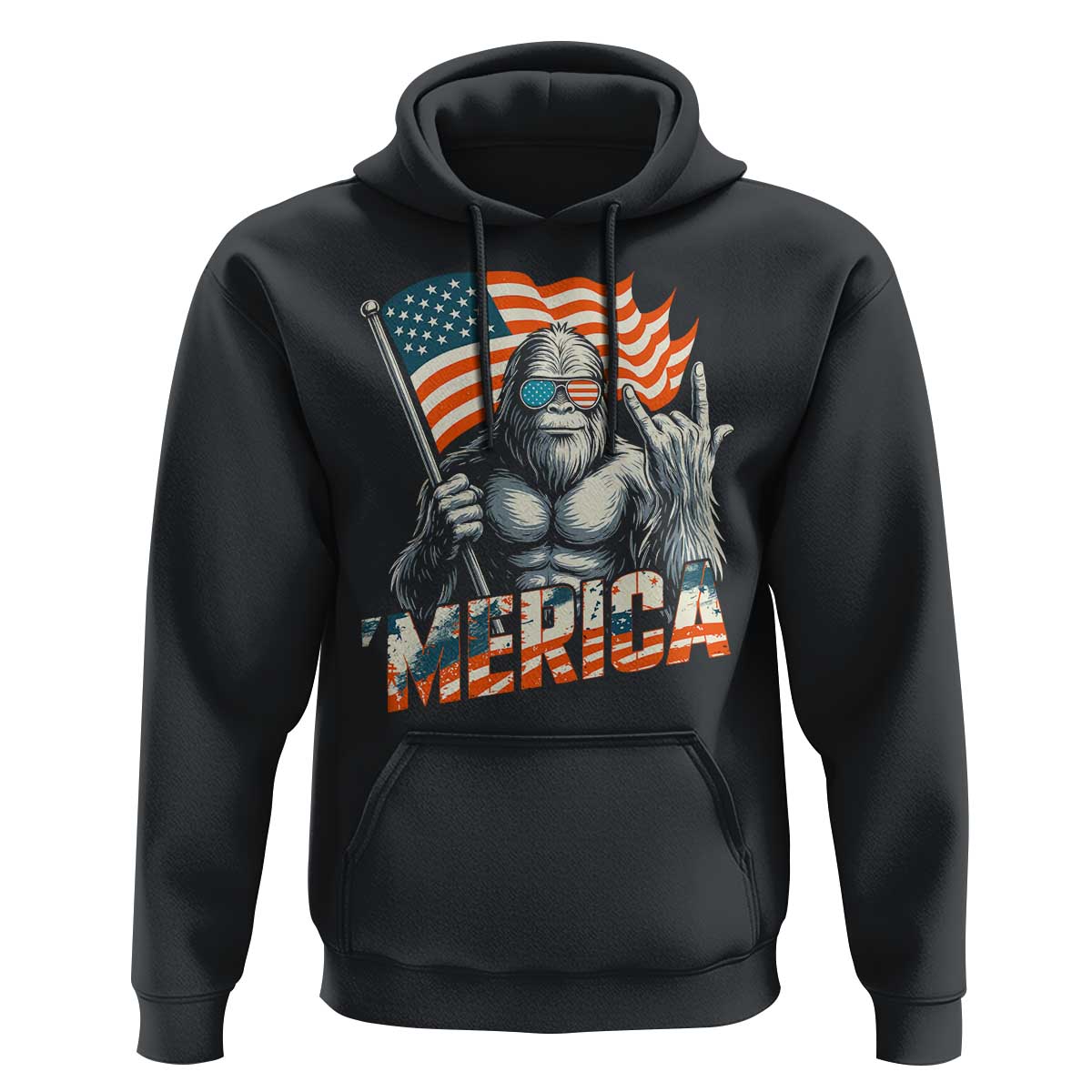 Funny Bigfoot Merica 4th Of July Hoodie American Flag Patriotic Sasquatch - Wonder Print Shop
