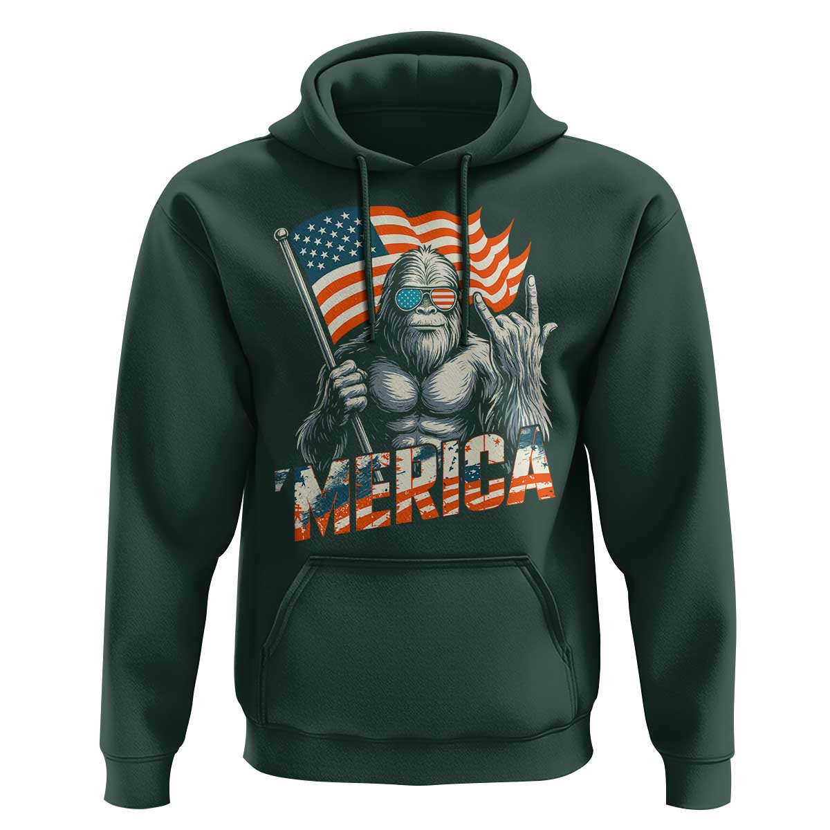 Funny Bigfoot Merica 4th Of July Hoodie American Flag Patriotic Sasquatch - Wonder Print Shop