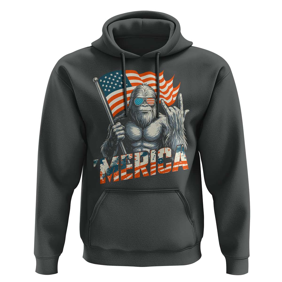 Funny Bigfoot Merica 4th Of July Hoodie American Flag Patriotic Sasquatch - Wonder Print Shop