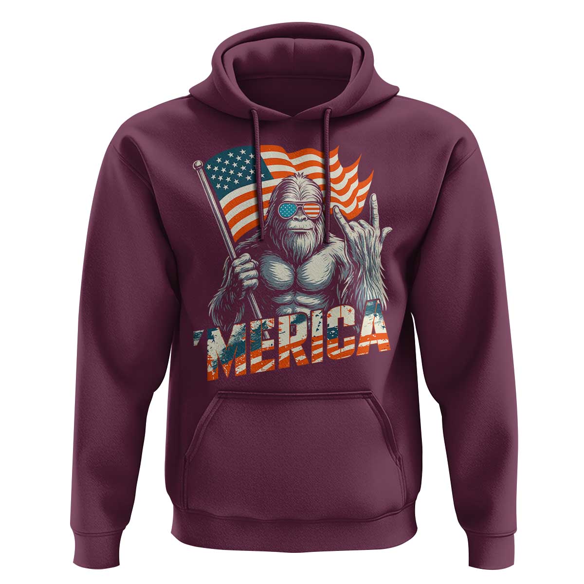 Funny Bigfoot Merica 4th Of July Hoodie American Flag Patriotic Sasquatch - Wonder Print Shop
