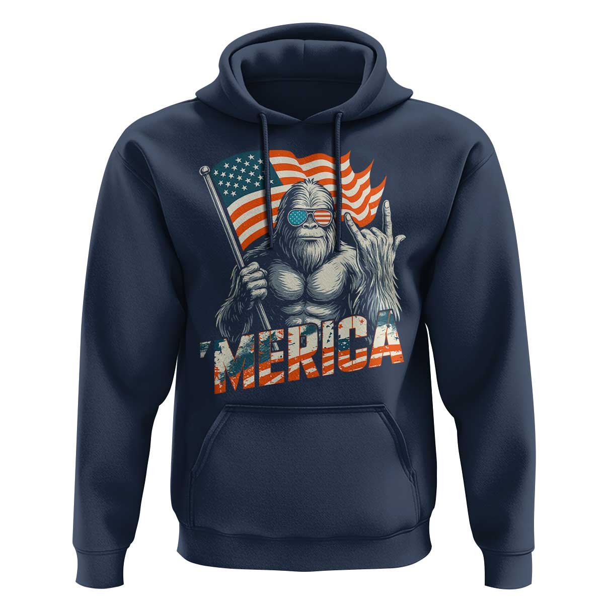 Funny Bigfoot Merica 4th Of July Hoodie American Flag Patriotic Sasquatch - Wonder Print Shop