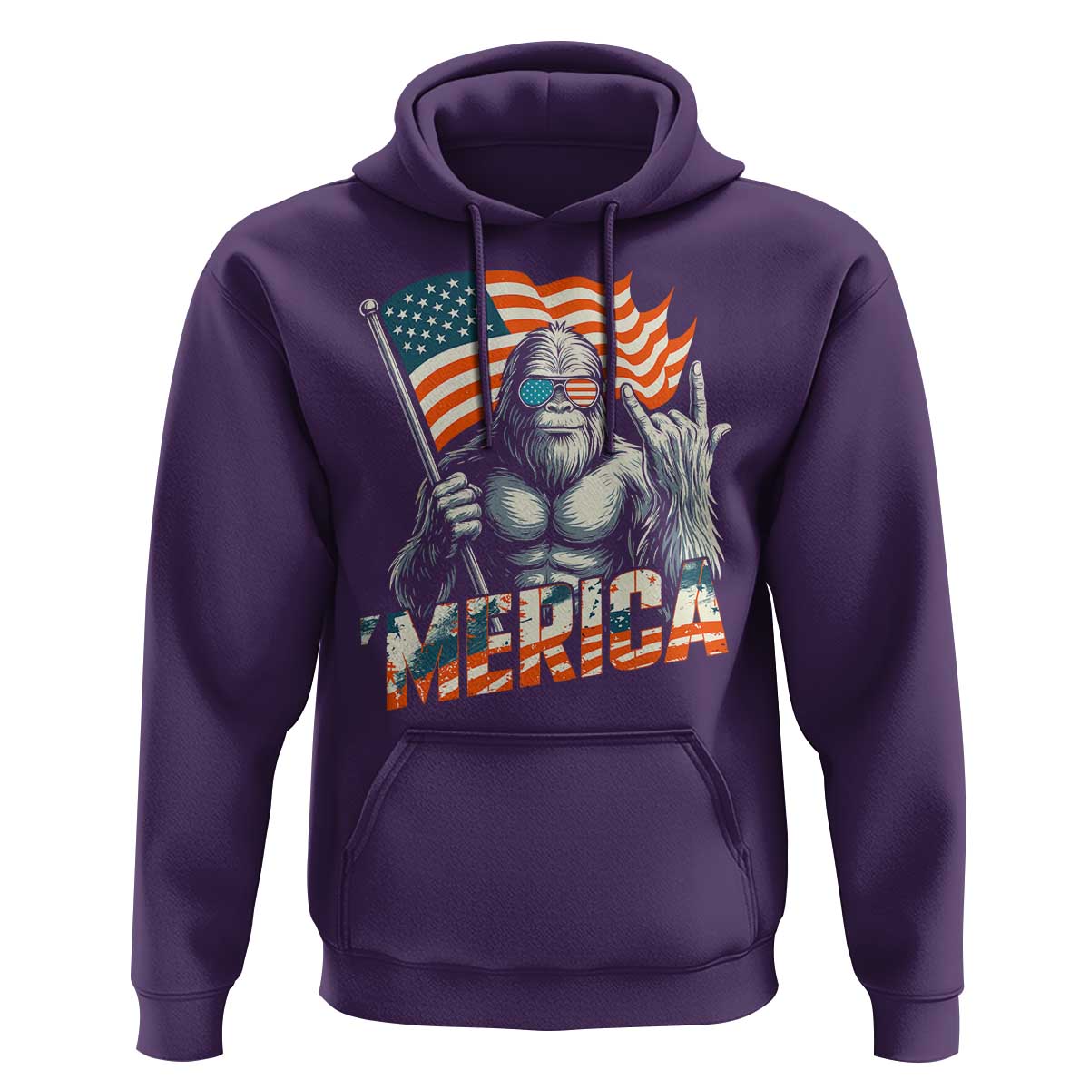 Funny Bigfoot Merica 4th Of July Hoodie American Flag Patriotic Sasquatch - Wonder Print Shop