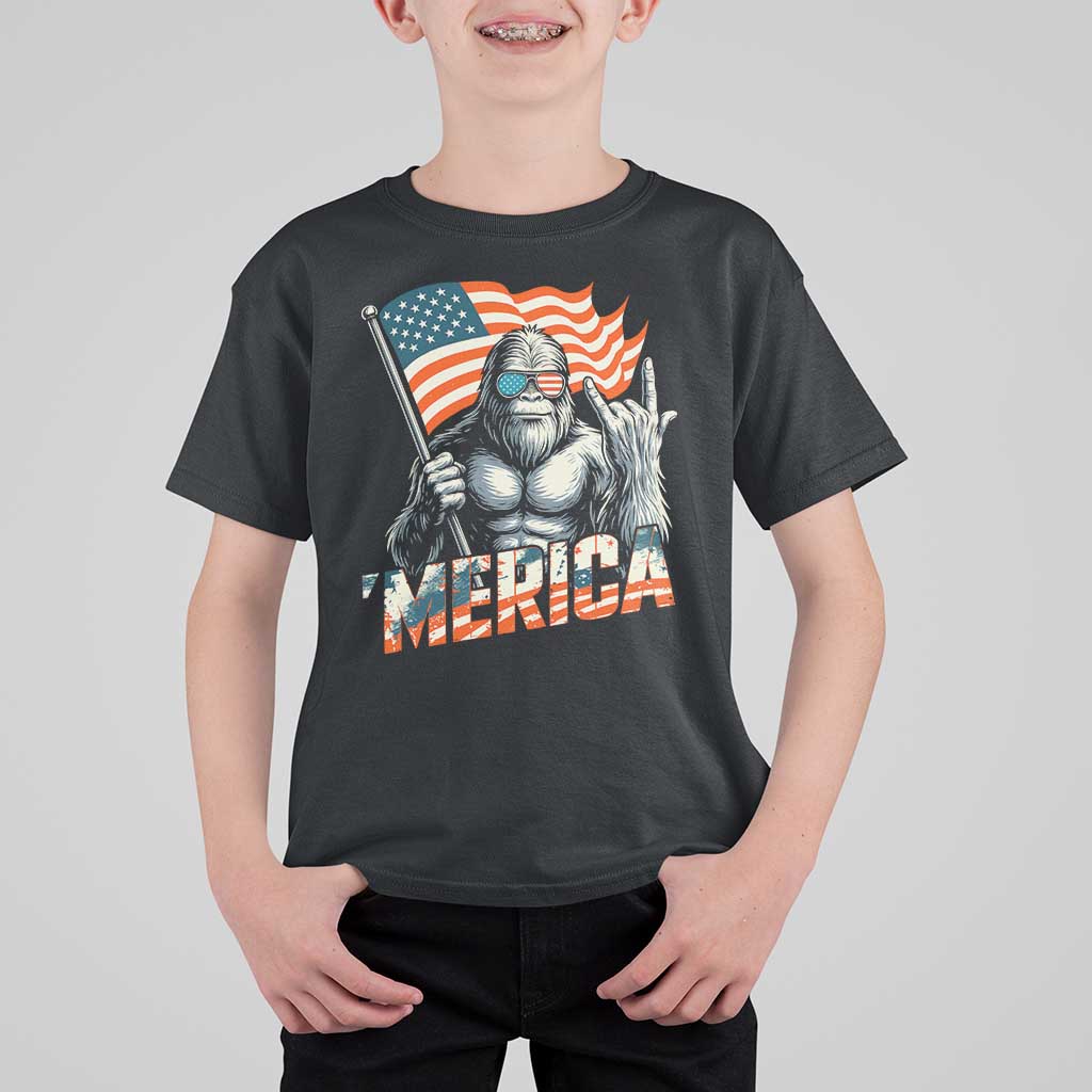 Funny Bigfoot Merica 4th Of July T Shirt For Kid American Flag Patriotic Sasquatch - Wonder Print Shop