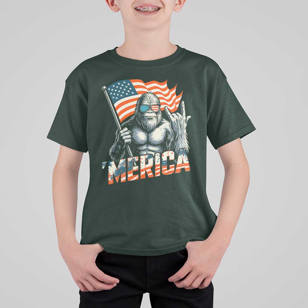 Funny Bigfoot Merica 4th Of July T Shirt For Kid American Flag Patriotic Sasquatch - Wonder Print Shop