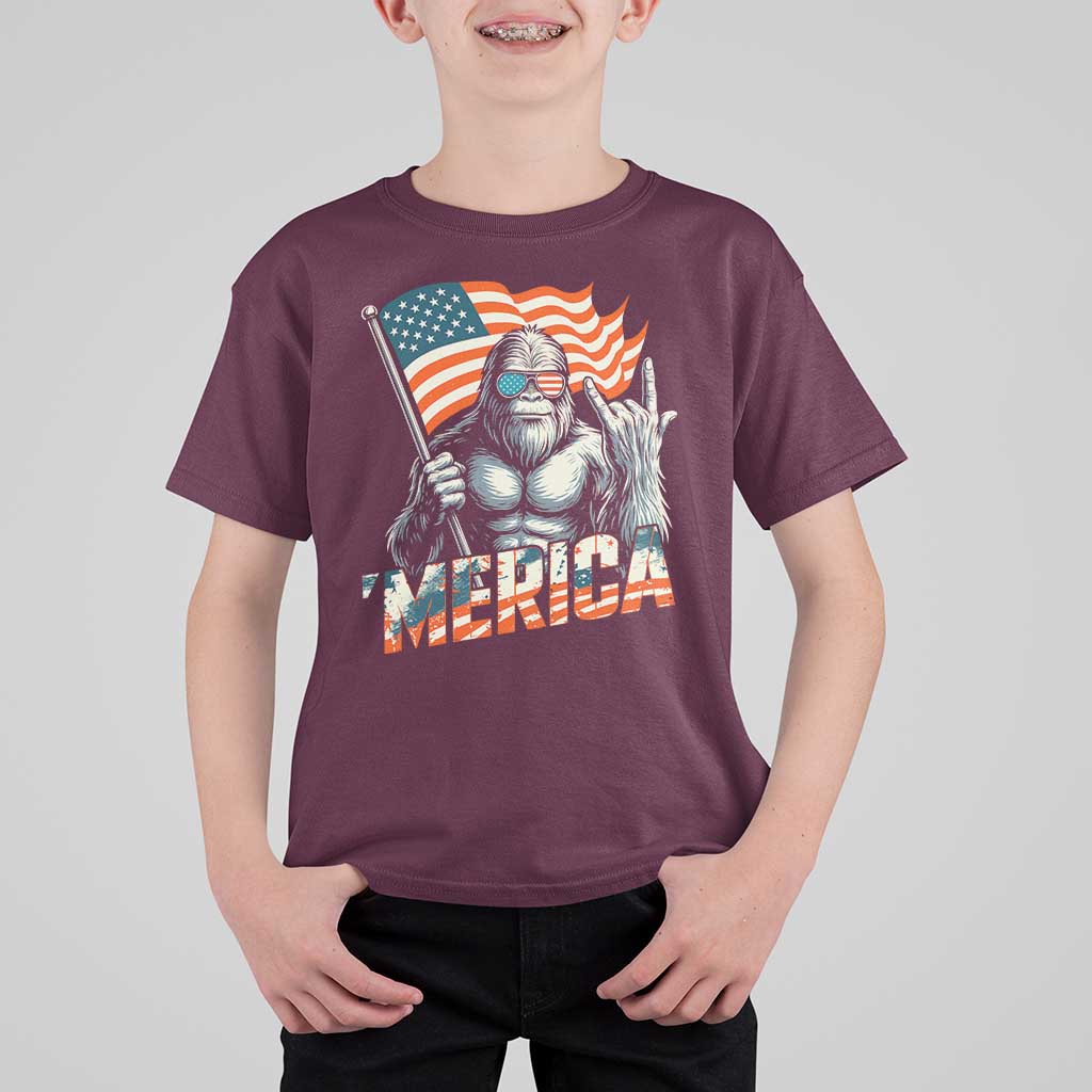 Funny Bigfoot Merica 4th Of July T Shirt For Kid American Flag Patriotic Sasquatch - Wonder Print Shop