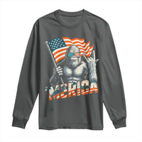 Funny Bigfoot Merica 4th Of July Long Sleeve Shirt American Flag Patriotic Sasquatch - Wonder Print Shop