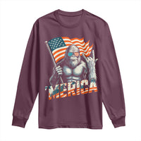 Funny Bigfoot Merica 4th Of July Long Sleeve Shirt American Flag Patriotic Sasquatch - Wonder Print Shop